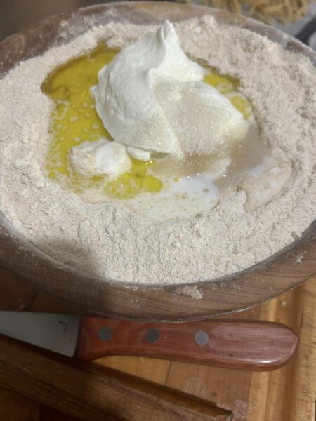 mixing naan bread ingredients